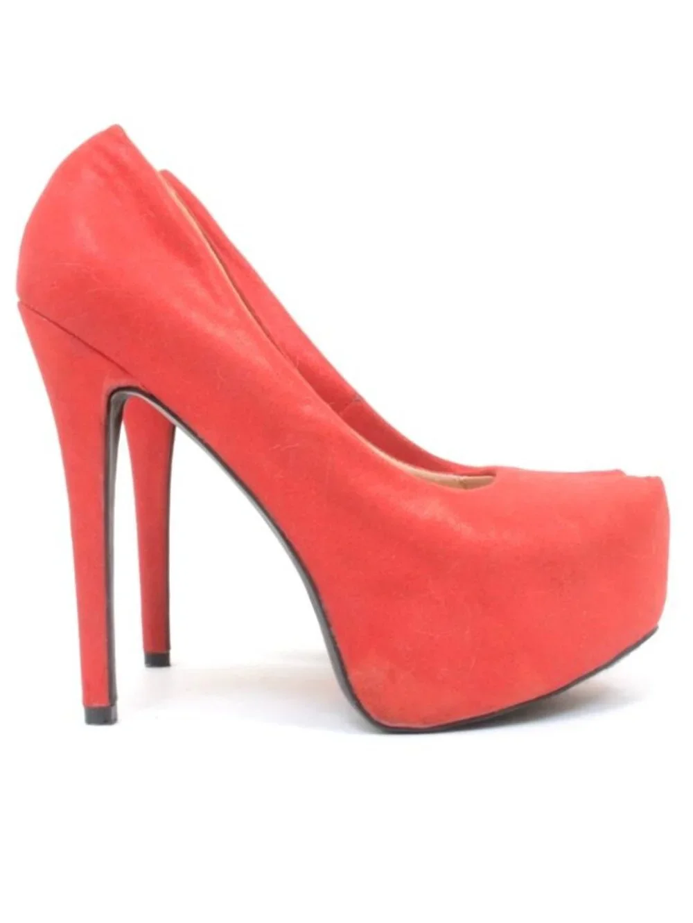 De Blossom Women's 8.5 Red Sparkle Almond Toe Platform Pumps Stiletto Heels